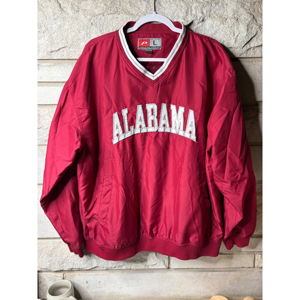 Pro‎ Player Alabama Crimson Tide Mens Large Red V-Neck Windbreaker Pullover NCAA
